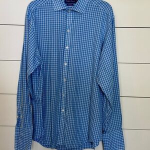 PURPLE LABEL Ralph Lauren Blue Checked Button-Down Shirt - Men's 16.5